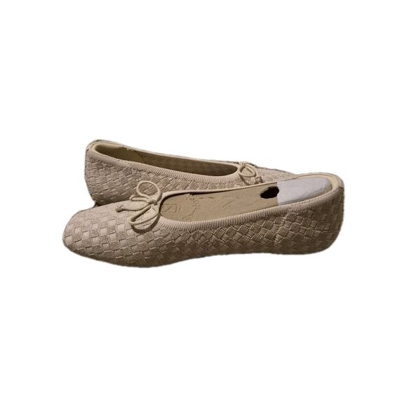 Vivaia 38.5, Us 7.5 Square Toe Bow Ballet Margot Beige Woven Preppy Flats Shoes - Picture 7 of 9